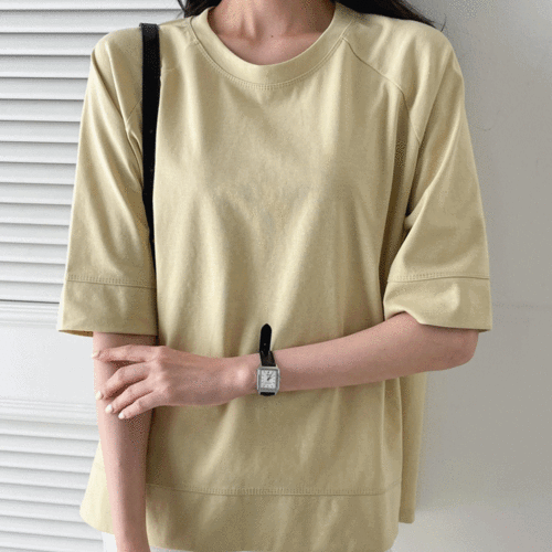 폴리 코튼 언발라인 오버핏 반팔 티셔츠